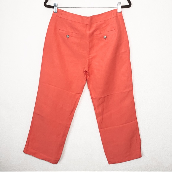 Banana Republic Logan Bright Orange Cropped Linen Pants Size 2 - Picture 2 of 6